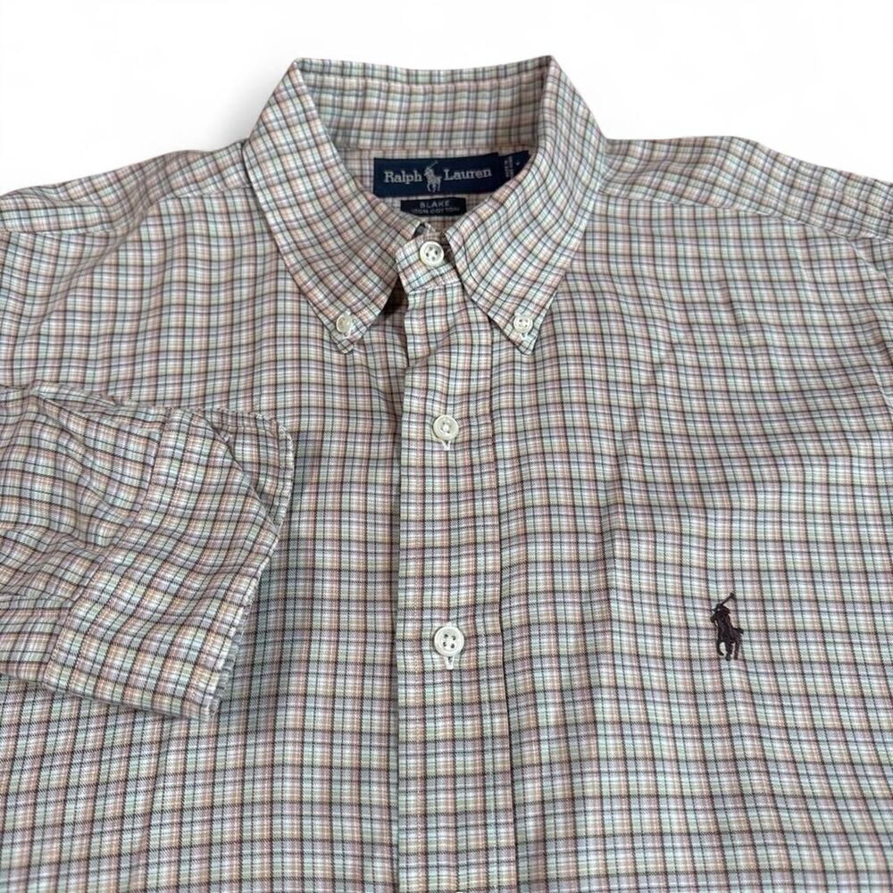 Ralph Lauren Blake Long Sleeve Button Up Shirt Mens L Beige Multi Plaid VTG